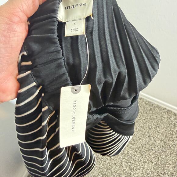 NWT Maeve Anthropologie Striped Button-Front Pleated Maxi Skirt Black/White L - Picture 12 of 13